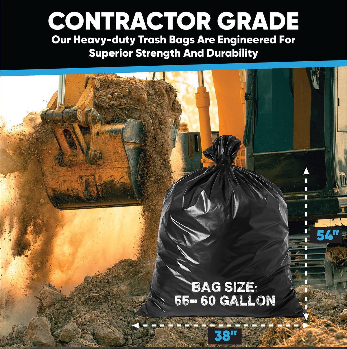 55 Gallon Heavy Duty Trash Bags 50 Count with Ties K719