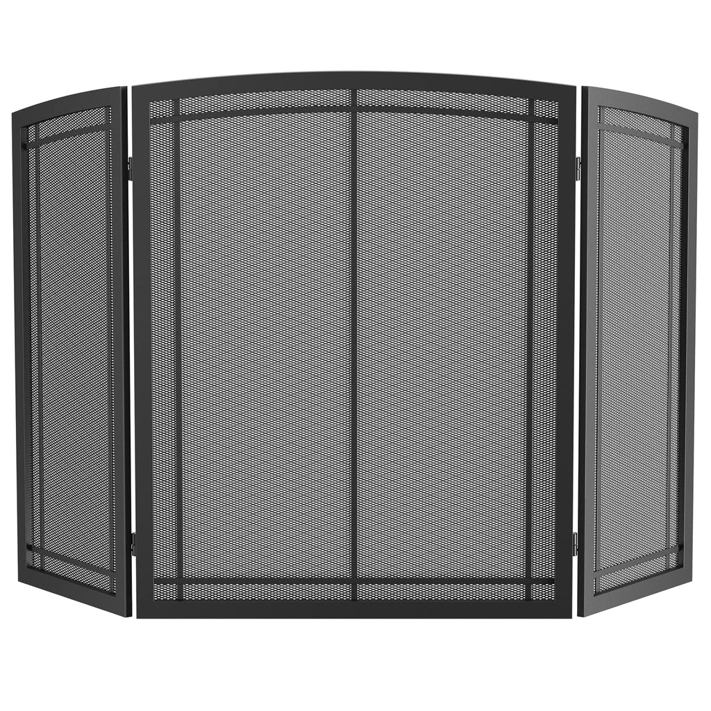 Black 3 Panel Wrought Iron Fireplace Screen 48x30 Inch Y168716