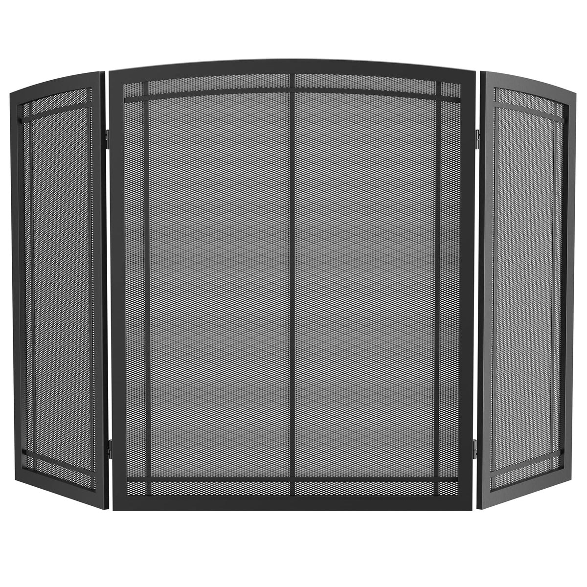 Black 3 Panel Wrought Iron Fireplace Screen 48x30 Inch Y168716