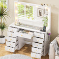 White Vanity Desk with Mirror 10 LED Lights 11 Drawers O20292