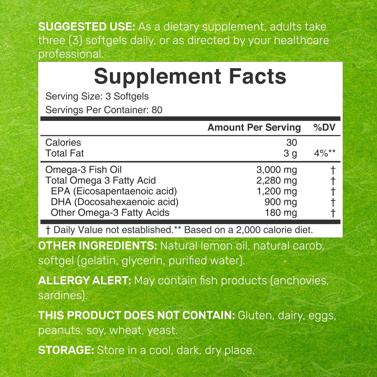 Omega 3 Fish Oil 3,000mg 240 Softgels EPA DHA Lemon Flavored C82125