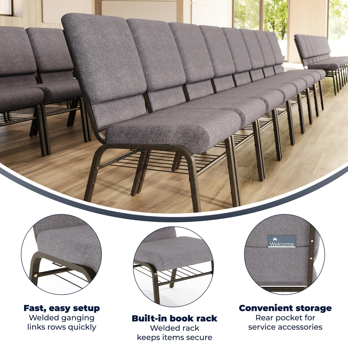 Gray Fabric Church Chair Z7634