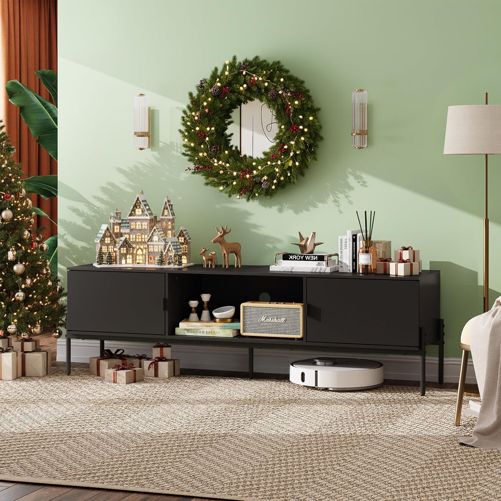 Black TV Stand with Metal Legs D713