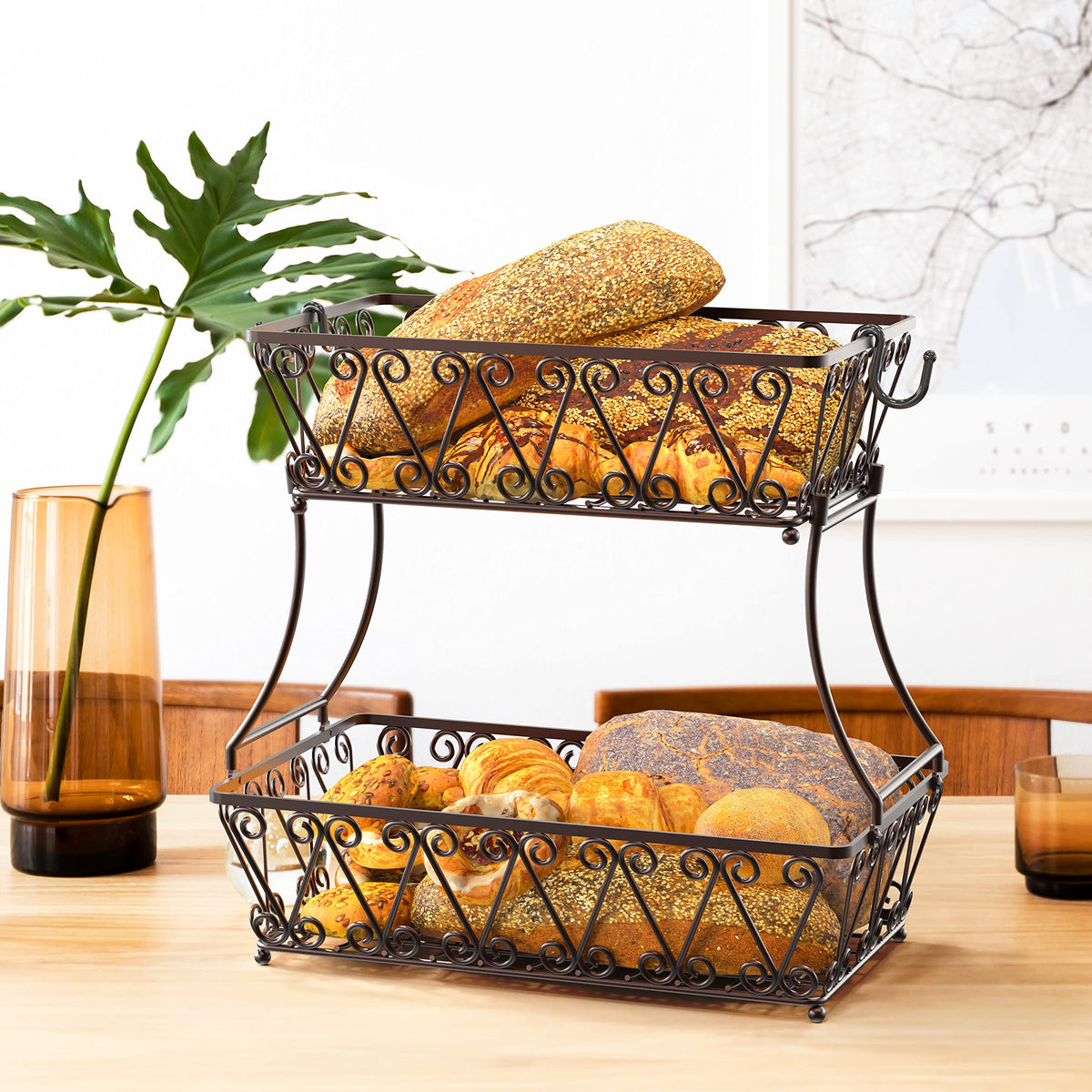 2-Tier Countertop Fruit Basket Bowl Storage L38569
