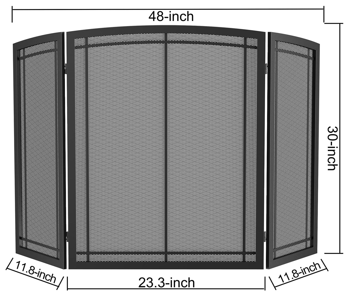 Black 3 Panel Wrought Iron Fireplace Screen 48x30 Inch Y168716